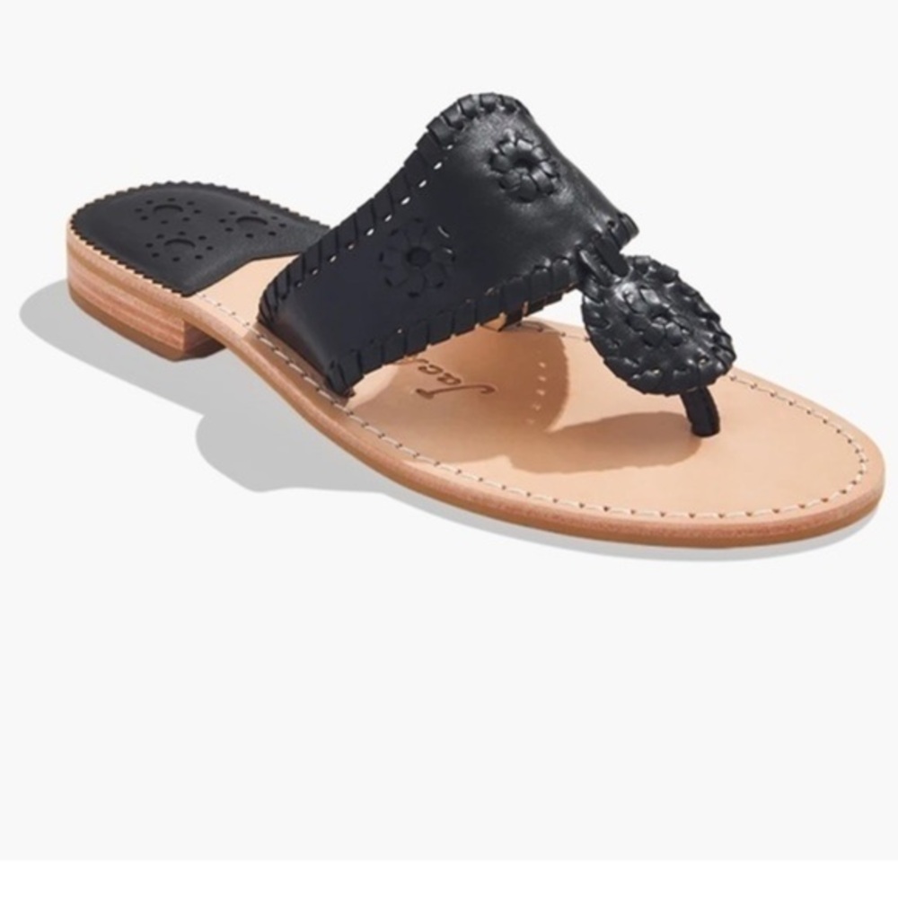 Jack Rogers Jack's Black Leather Flat Sandals Sz 8